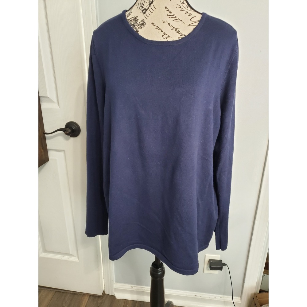 Chico's Navy Blue Long Sleeve Knit Top Gold Button Cuff Size 3 XL